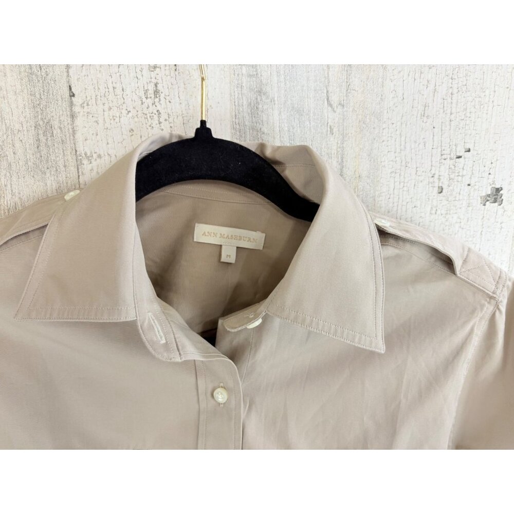 Ann Mashburn Safari Shirt Sz M Khaki Tan Button Down - Picture 4 of 15